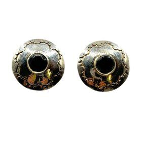 Vintage Stamped Sterling Silver Black Onyx Stamped Stud Earrings Signed RA